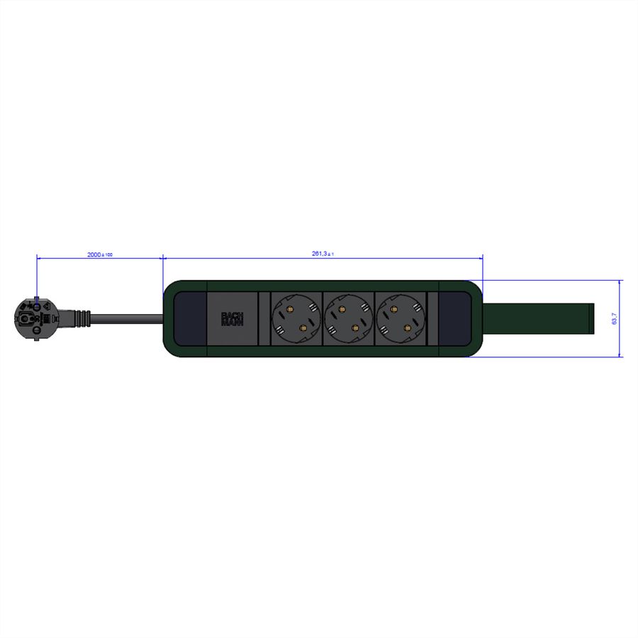 BACHMANN PRIMO 2 3xCEE7/3 mit Schlaufe 2,0m CEE7/7 RAL6028