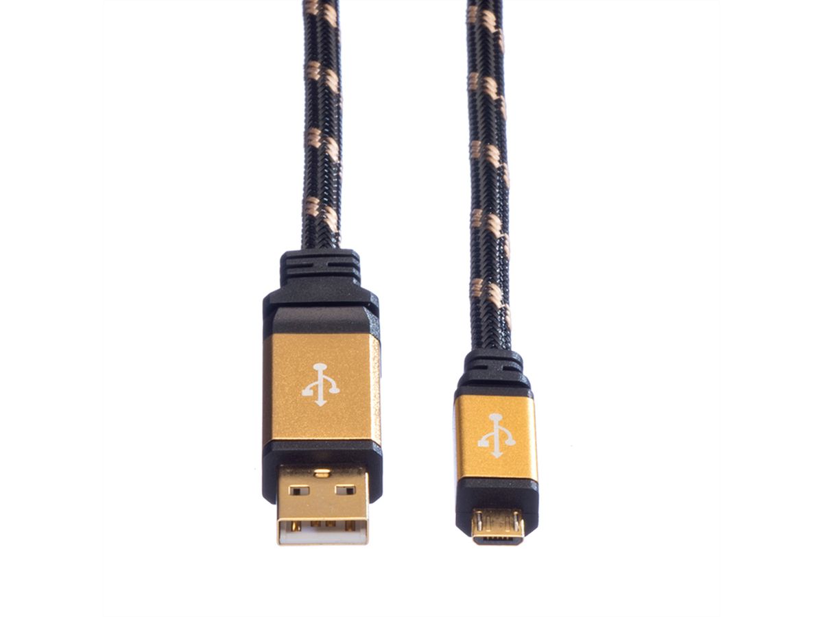 ROLINE GOLD USB 2.0 Kabel, Typ A ST - Micro B ST, Retail Blister, 0,8 m