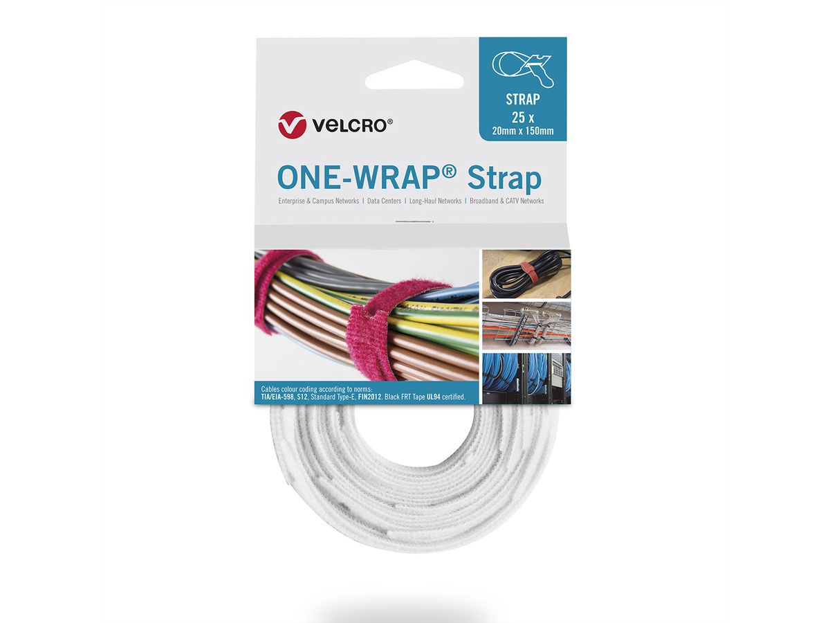 VELCRO® One Wrap® Strap 20mm x 150mm, 25 pièces, blanc