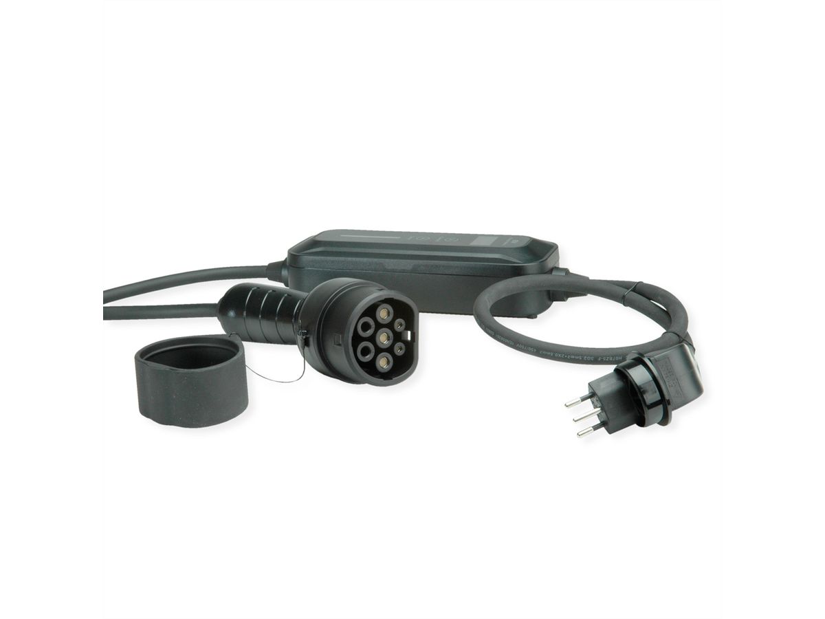 ROLINE Tragbares E-Auto Ladegerät, Typ J & Typ2 Stecker, 1-phasig, Mode 2, 10 A, 2,3 kW, 3 m