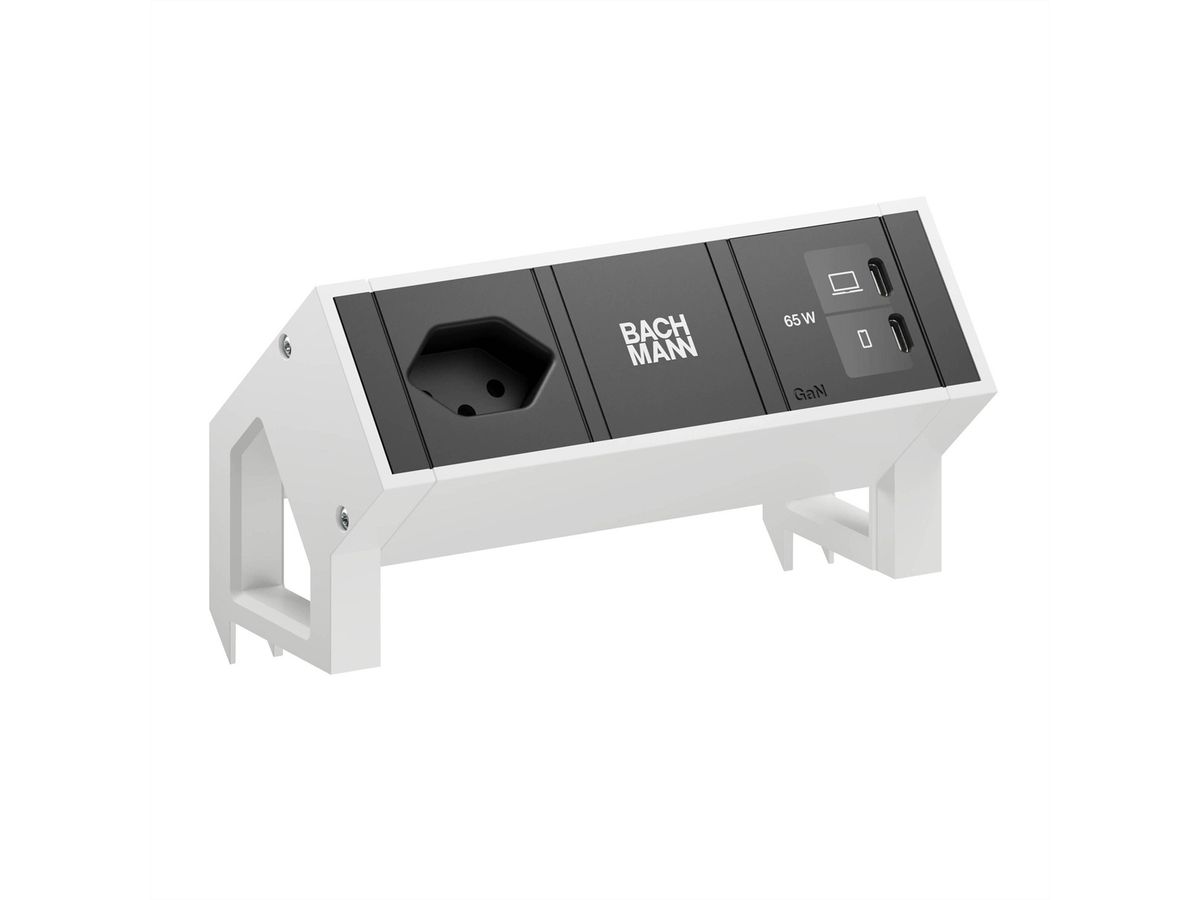 BACHMANN DESK2 1xCH 90° 1xUSB C/C 65W, L=0,2m RAL9010