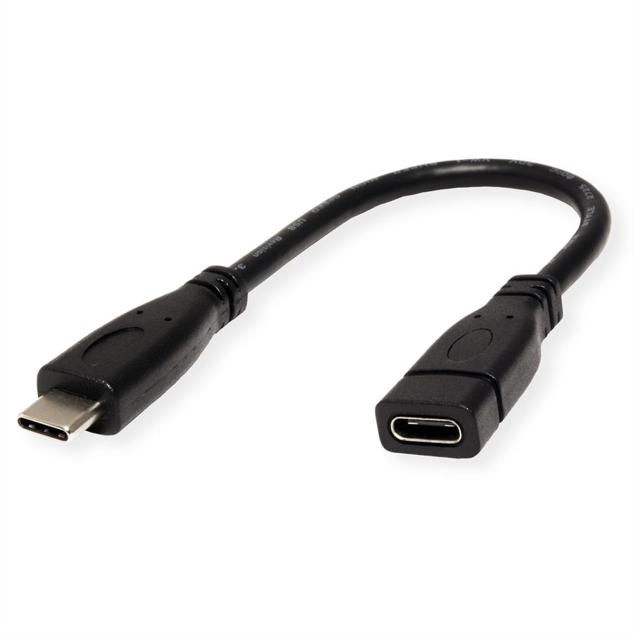 ROLINE Câble USB 3.2 Gen 2 Type C, C-C, M/F, 4K UHD-1, 10Gbit/s, 100W, noir, 0,15 m