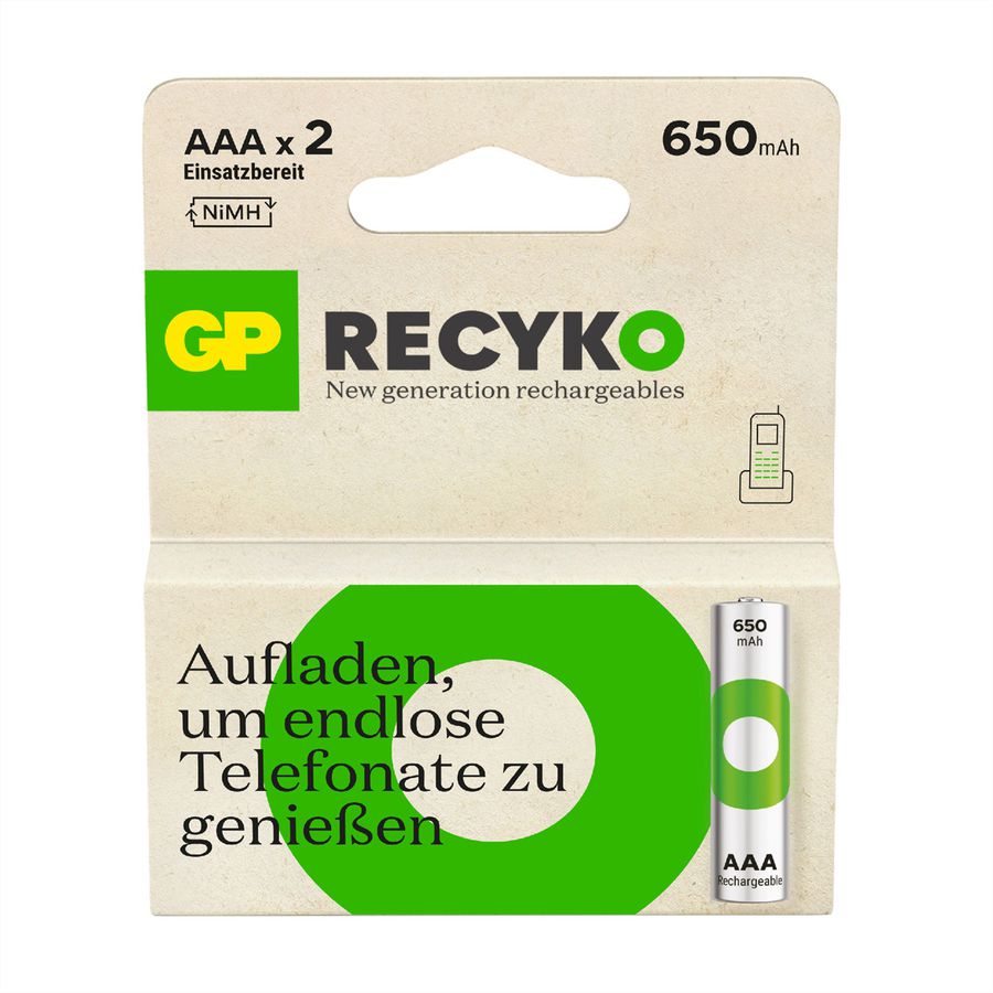 GP Batteries Recyko+, Akku 2xAAA, 650 mAh, 1,2 V