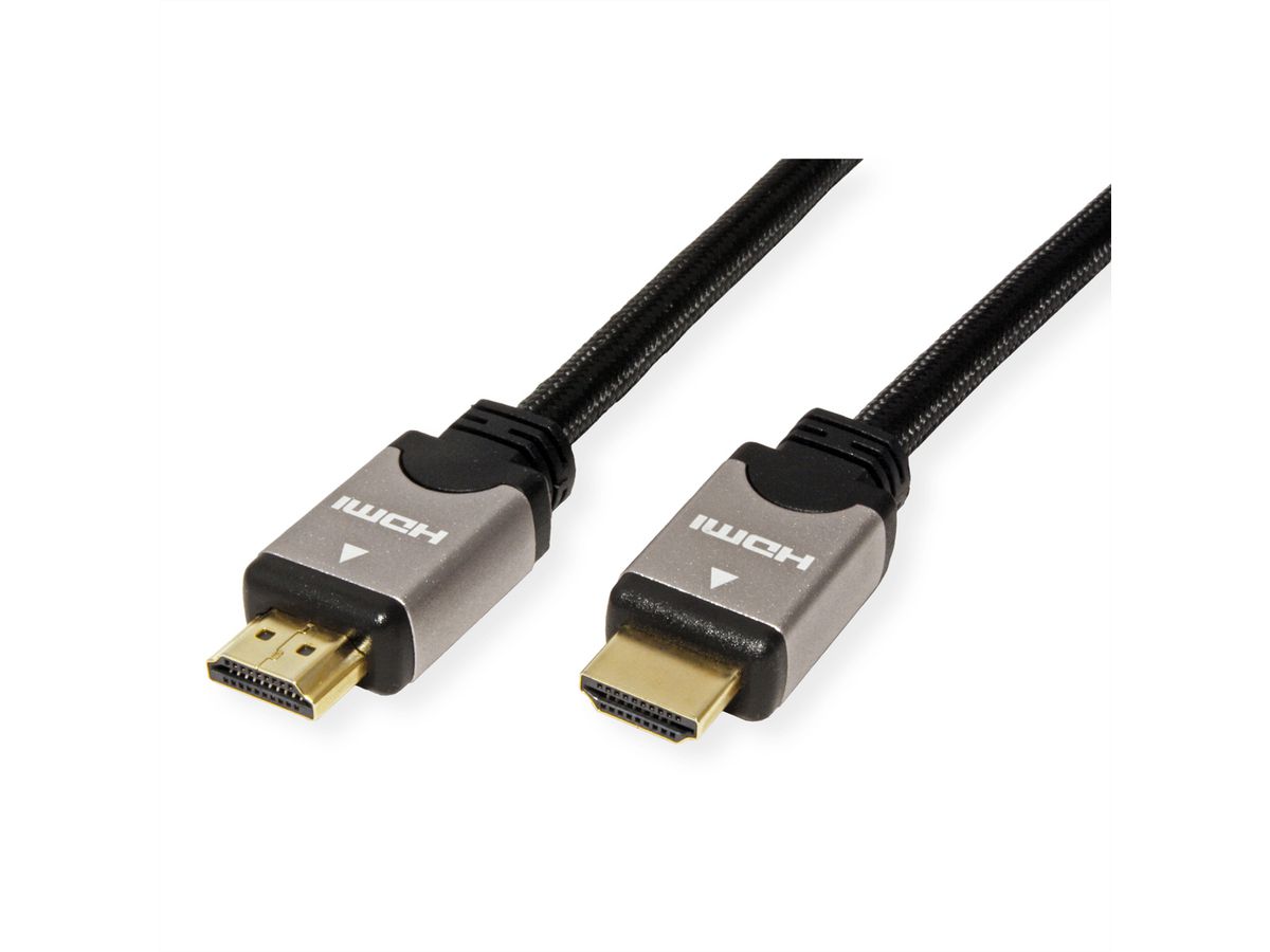 ROLINE HDMI High Speed Kabel mit Ethernet, ST-ST, schwarz / silber, 1 m