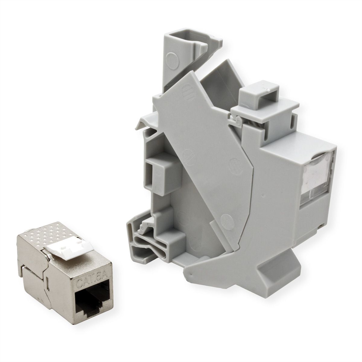 ROLINE Adaptateur de rail DIN pour module Keystone, avec Keystone Cat.6A, blindé, 45°