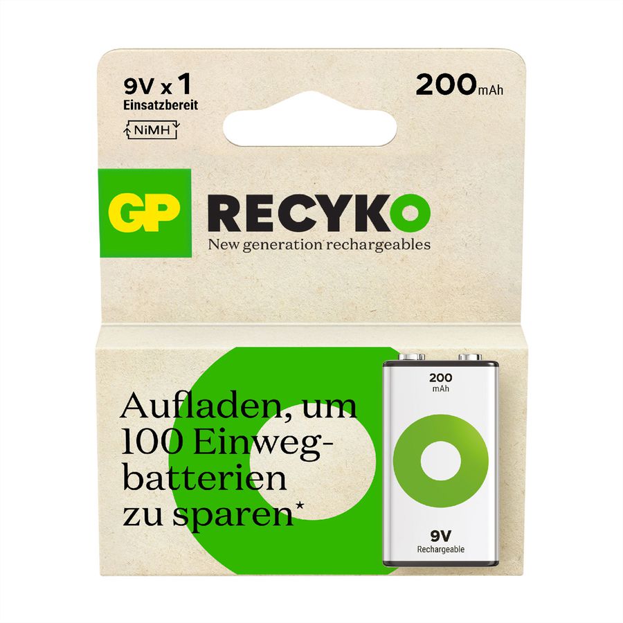 GP Batteries Recyko+, Akku 1x9V, 200 mAh, 8,4 V