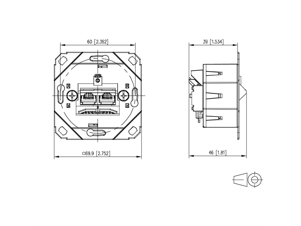 METZ CONNECT E-DAT C6A LSA++ Prise, 2 ports, encastré pour gammes d'interrupteurs design (UP0), métallique