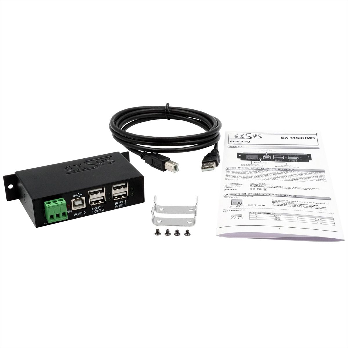 EXSYS EX-1163HMS USB 2.0 Hub Metall 4-Port