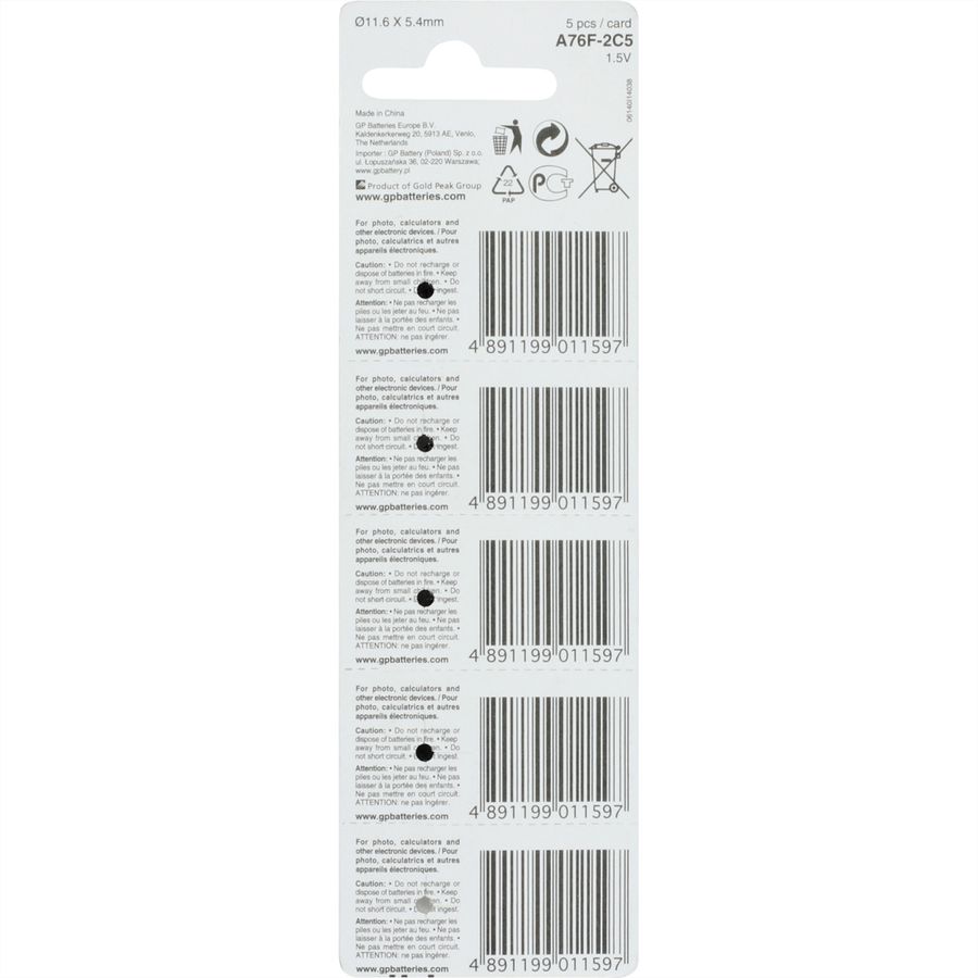 GP Batteries Alkaline LR44/76A 10x 1,5V Knopfzelle