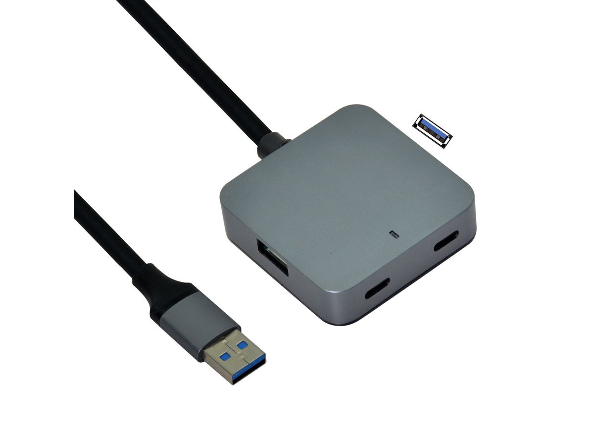 VALUE Hub USB 3.2 Gen1 à 4 ports (2x A + 2x C) avec câble prolongateur, 5 m