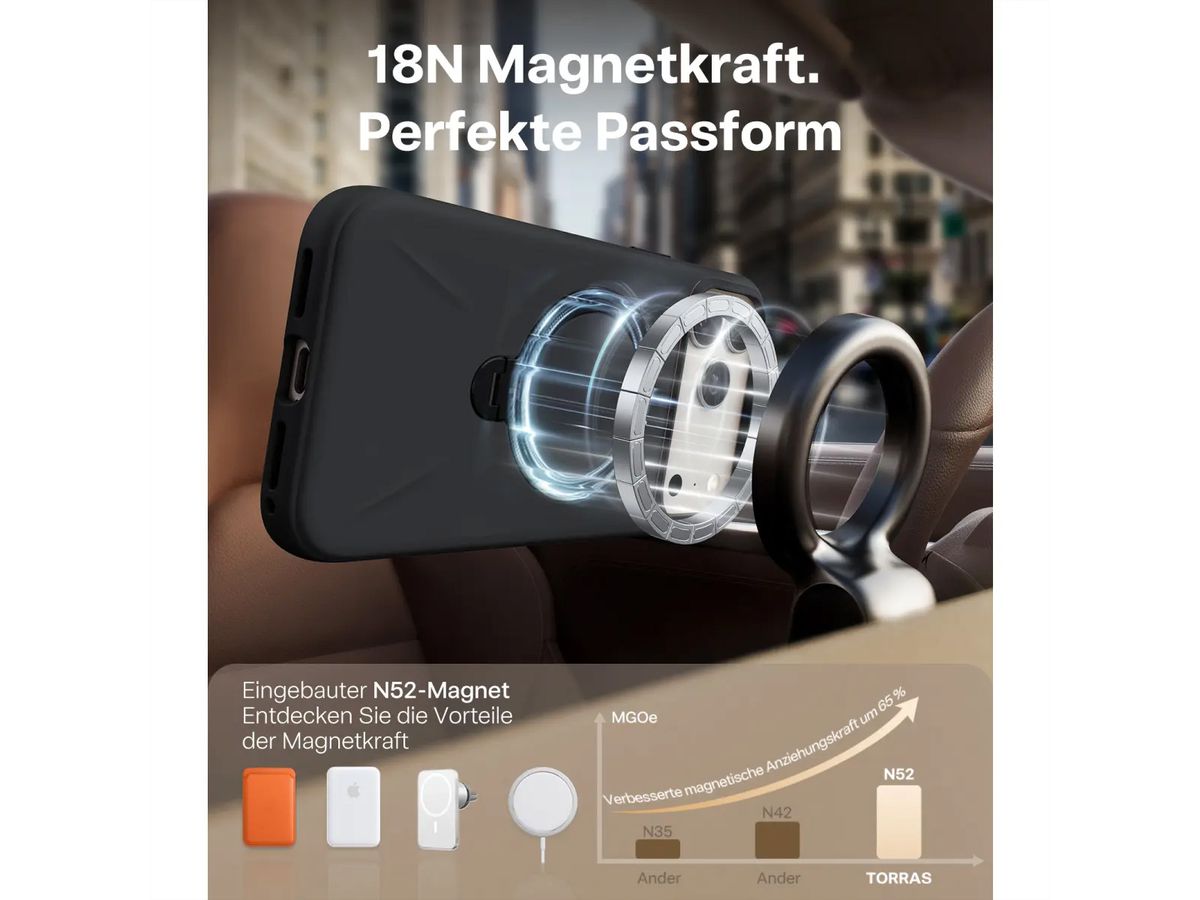 Torras Ostand Spin Softune Case, iPhone 17 Pro Max, MagSafe, noir