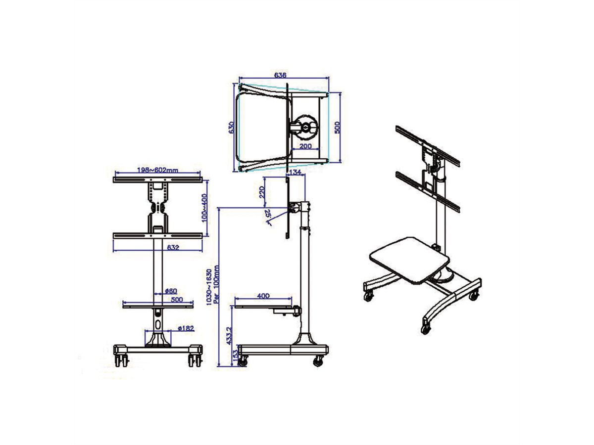 VALUE Support LCD/TV sur roues, jusqu'à 35kg (27" - 47"), noir