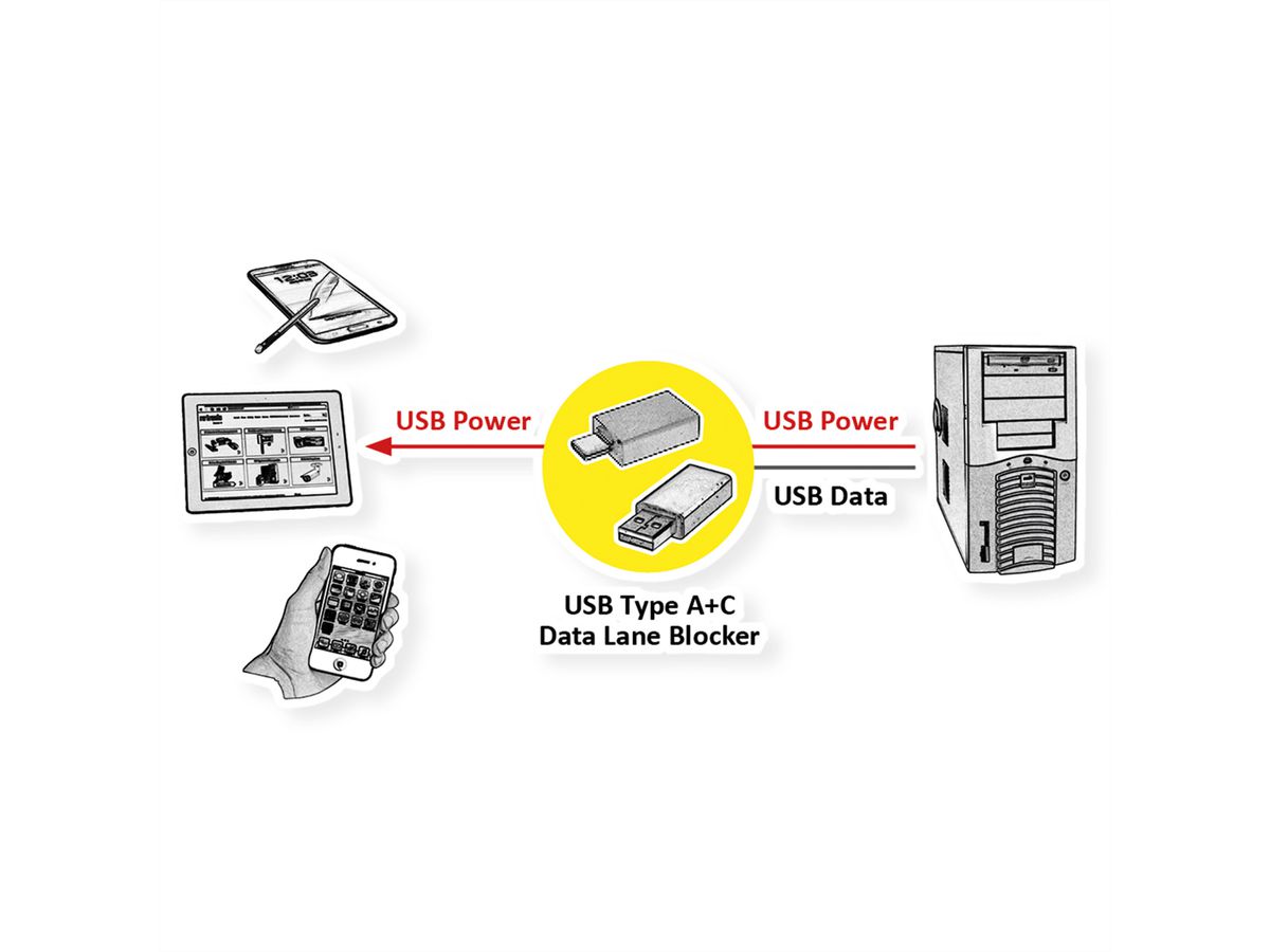 ROLINE Câble USB 2.0 type C, M/M, avec protecteur de données USB, type A+c, 1 m