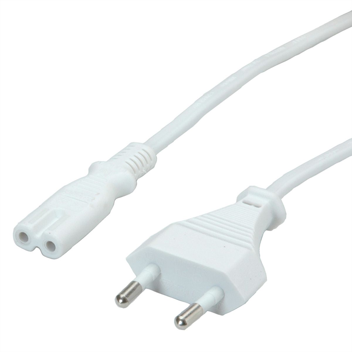 VALUE Netzkabel Euro-Flachstecker auf C7, 2polig, weiß, 3 m