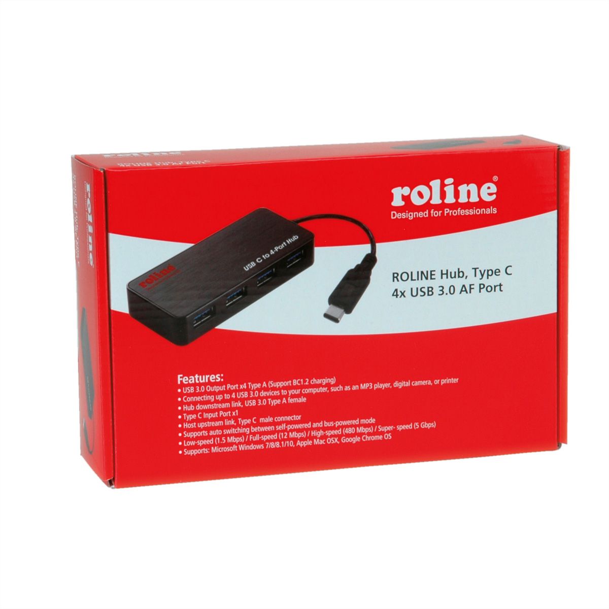 ROLINE USB 3.2 Gen 1 Hub, 4fach, Typ C Anschlusskabel