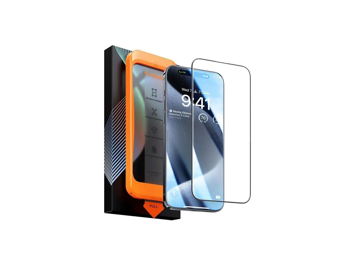 Torras Install Master Displayschutz, iPhone 15 Pro Max, transparent