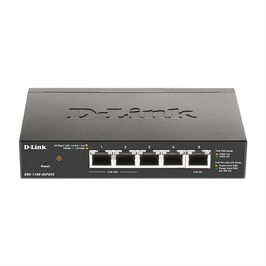 D-Link DGS-1100-05PDV2 5-Port Smart Gigabit Switch PoE-powered PoE
