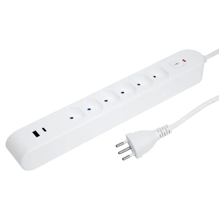 Steffen Bloc multiprises de bureau Alu Desk, 2x T13, 1x USB-A, 1x USB-C, 1.5m, blanc