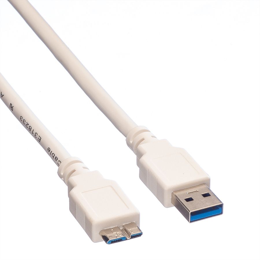 VALUE Câble USB 3.2 Gen 1, A M - Micro B M, blanc, 0,15 m