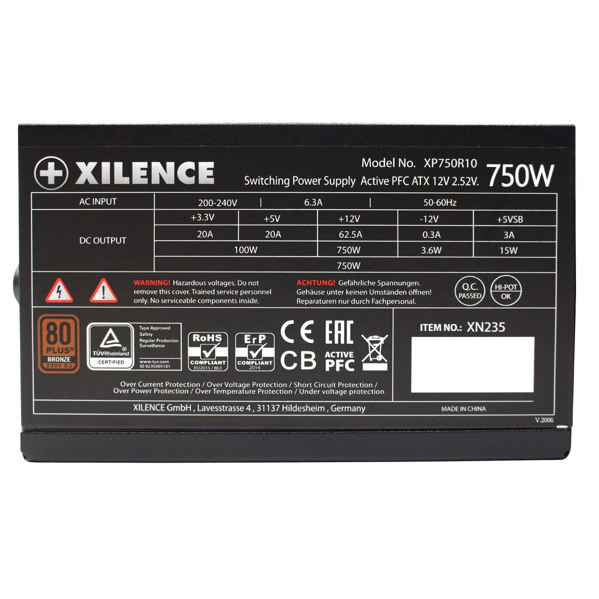 Xilence XP750R10 750W Alimentation PC, 80+ Bronze, Gaming, ATX