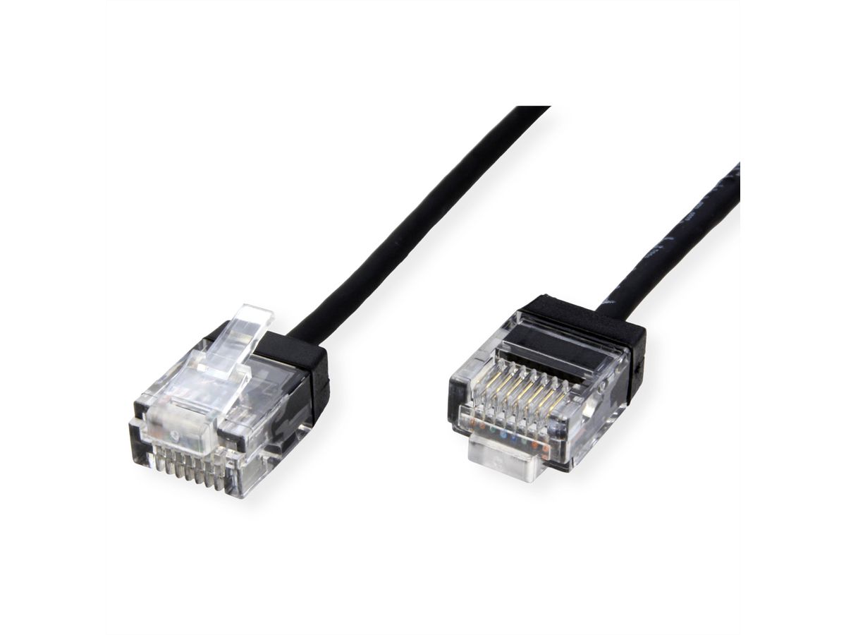 ROLINE UTP DataCenter Patchkabel Cat.6A (Class EA), LSOH, slim, extra kurzer Stecker, schwarz, 1 m