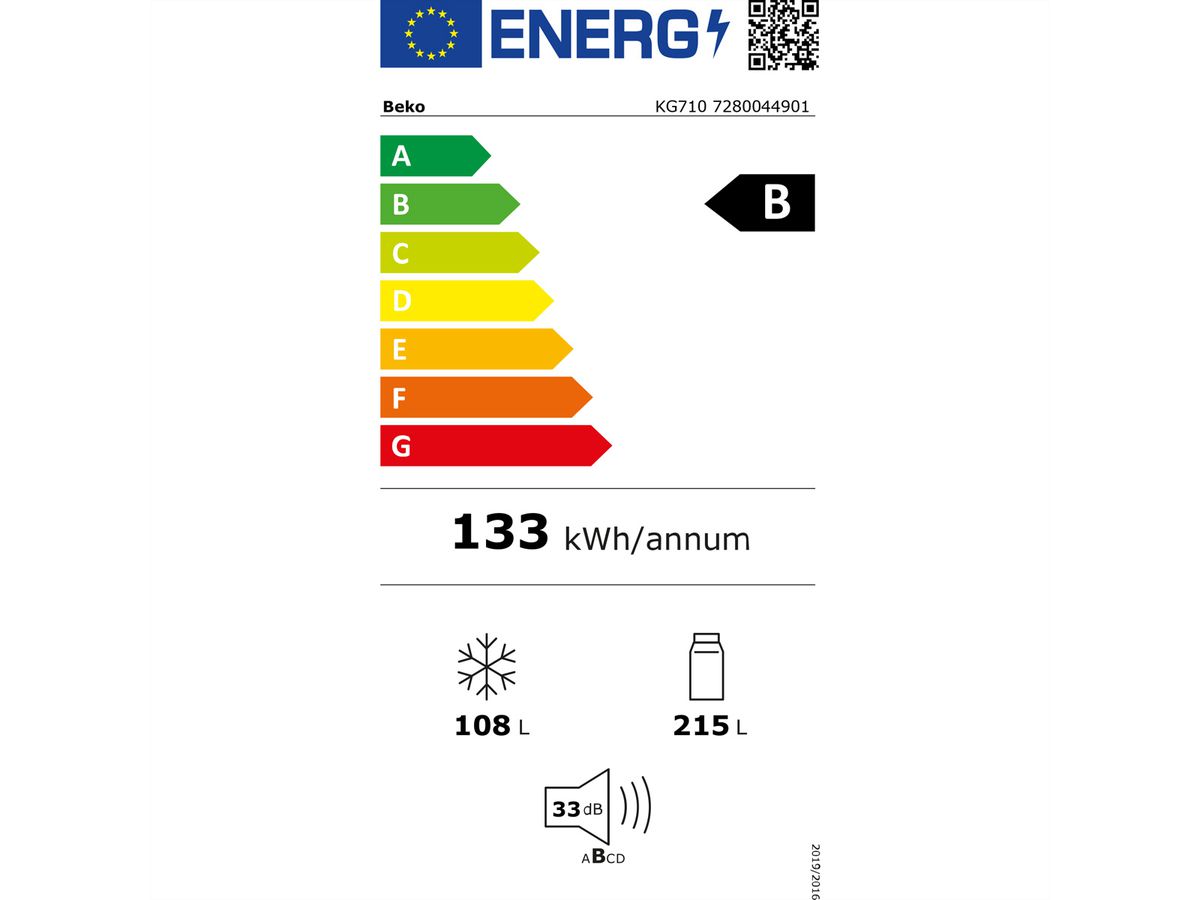 Beko Réfrigérateur-congélateur KG710, 325l, B, Titanium Inox