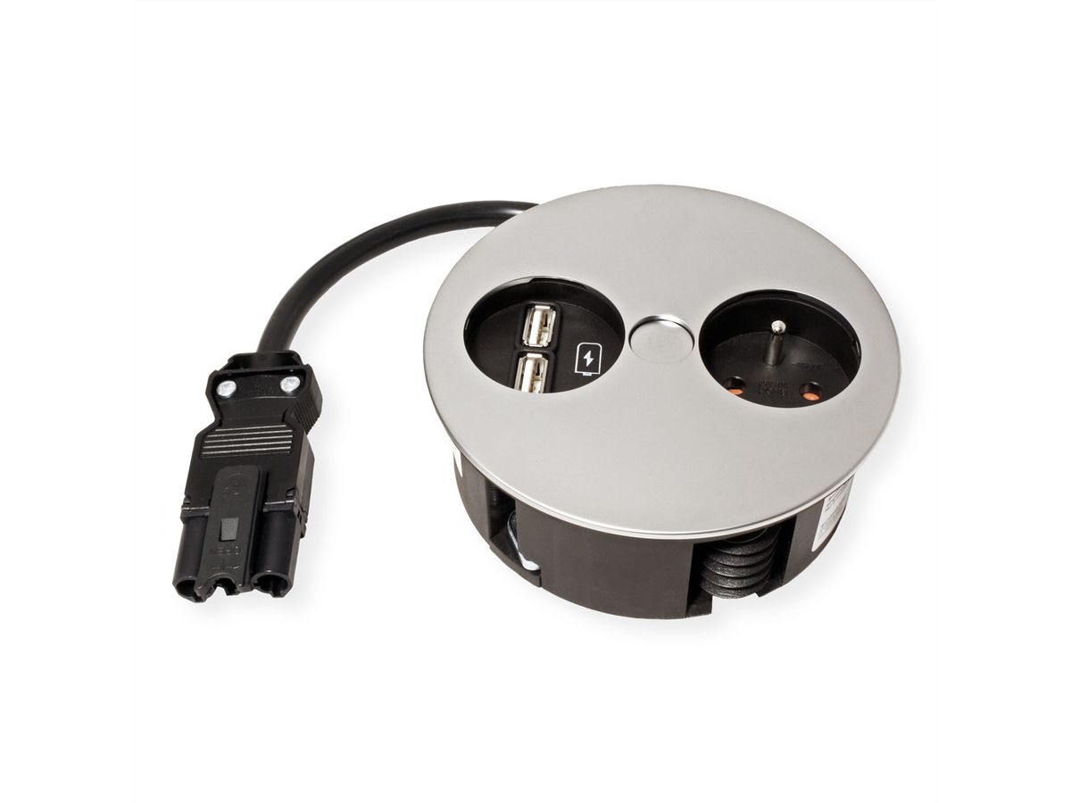 BACHMANN TWIST 1xUTE 1xUSB Charger Chrom matt 0,2m GST18, chrom, 0,2 m