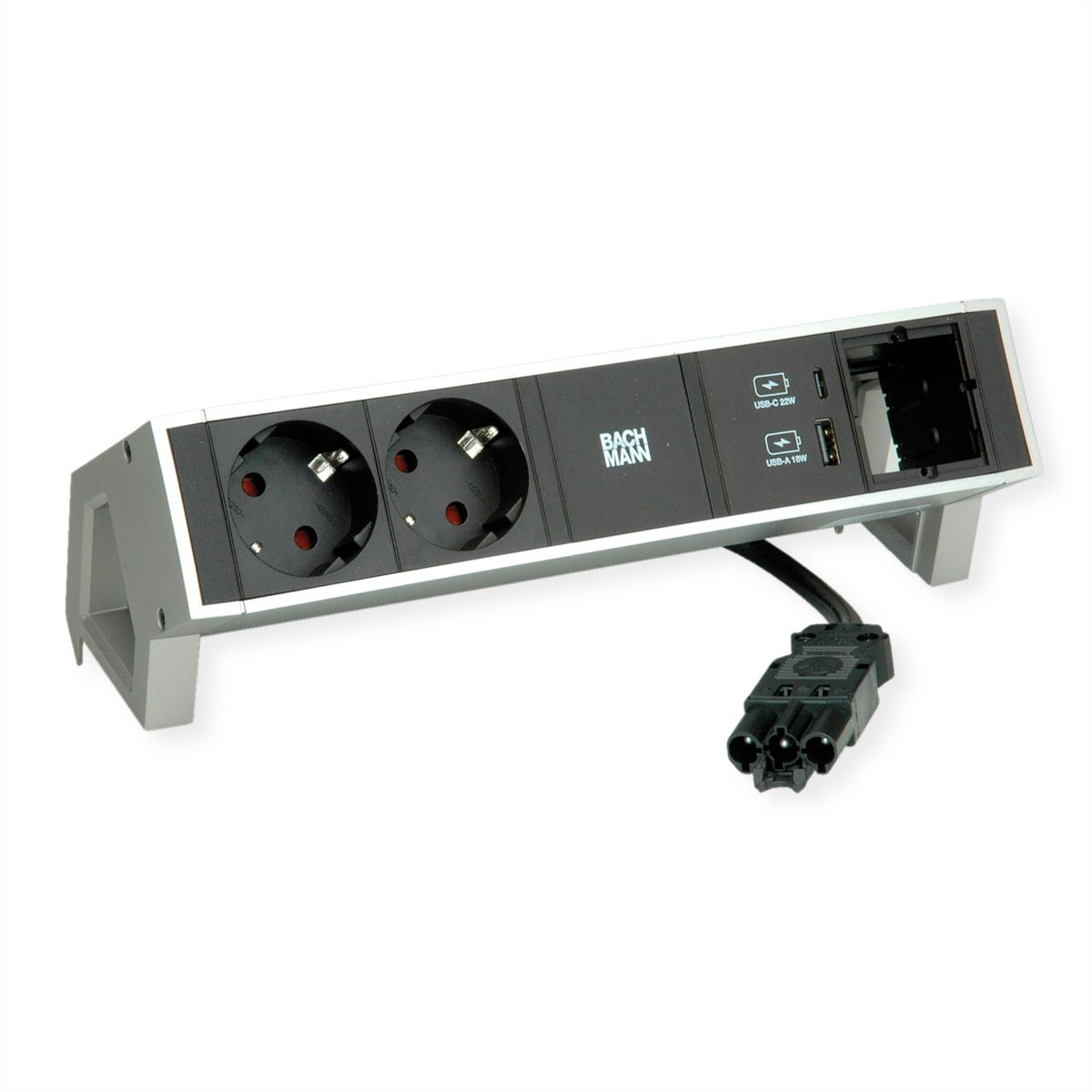 BACHMANN DESK2 2xSchutzkontakt USB A&C, USB Charger 22W 1xABD 0,2m GST18 INOX