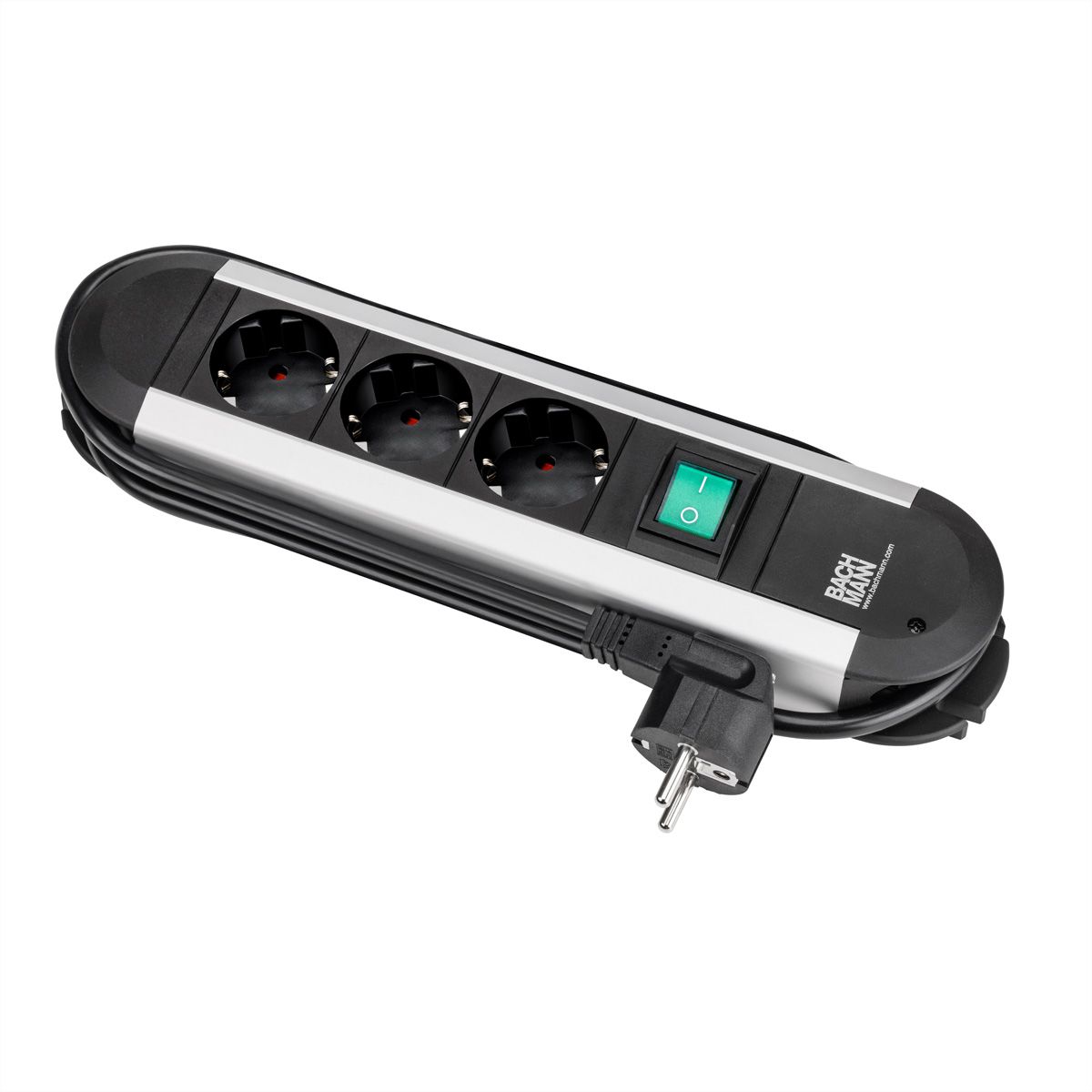 BACHMANN PRIMO Multiprise 3x contact de protection, aluminium, avec interrupteur, 1,75 m