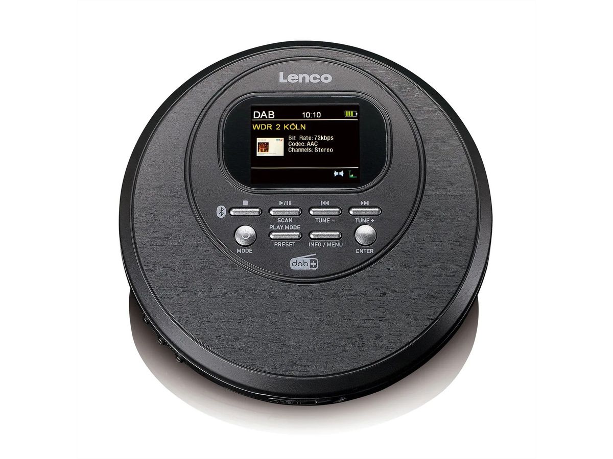 Lenco CD/MP3 Player CD-500BK schwarz , Discman mit DAB, BT und farbigem TFT
