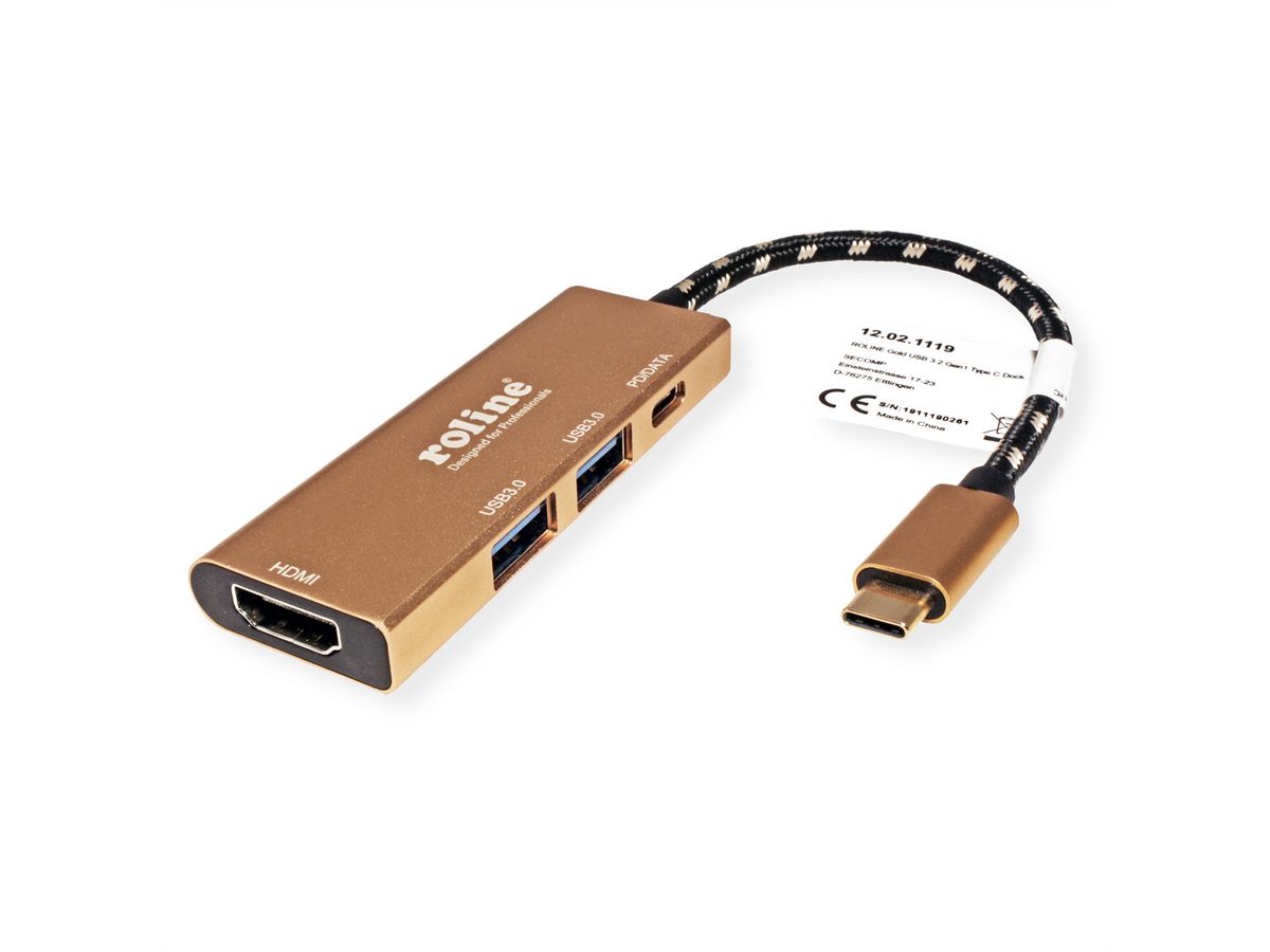 ROLINE GOLD USB Typ C Dockingstation, HDMI 4K, 2x USB 3.2 Gen 1, 1x PD