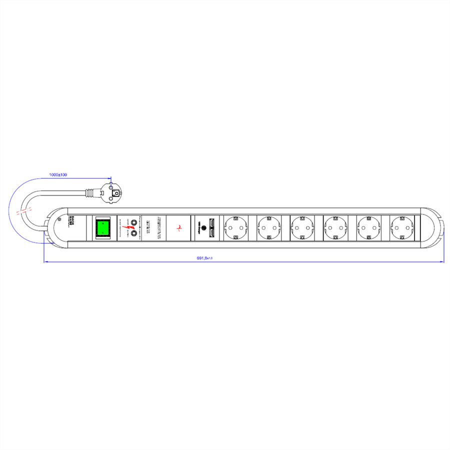 BACHMANN PRIMO Bâti de prises 6x contact de protection, 1,75 m