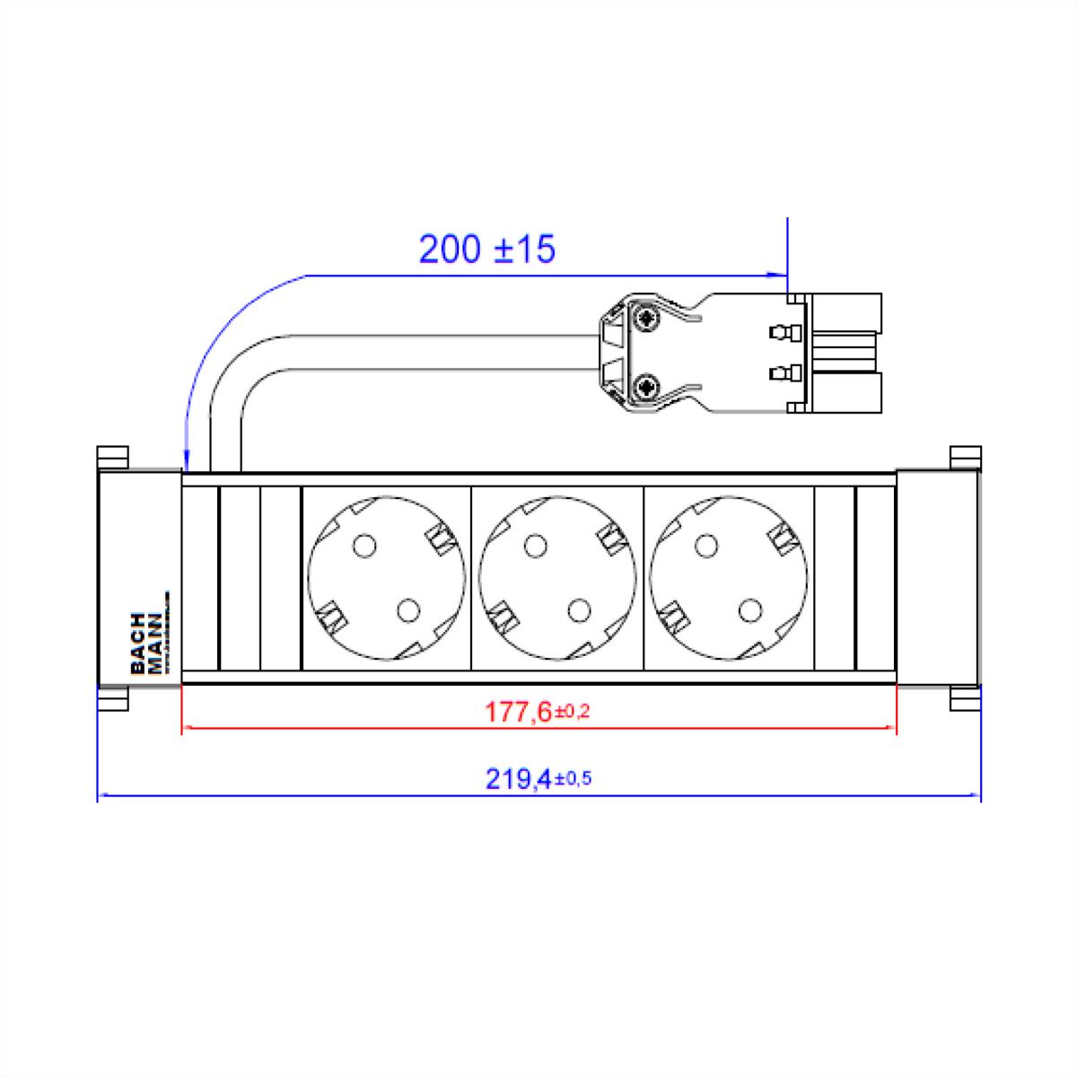 BACHMANN POWER FRAME 3xCEE7/3 court profilé plastique
