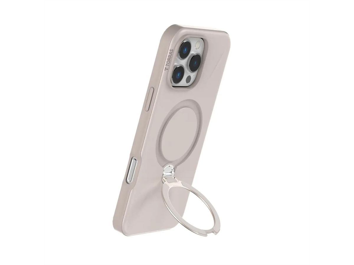 Torras Ostand 360° Spin Fusion Hülle, iPhone 16 Pro, MagSafe, beige