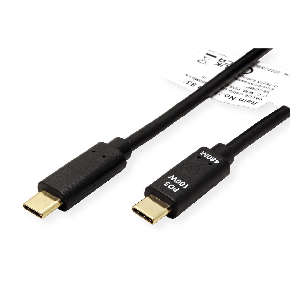 VALUE Câble USB 2.0, C–C, M/M, 100W, noir, 3 m