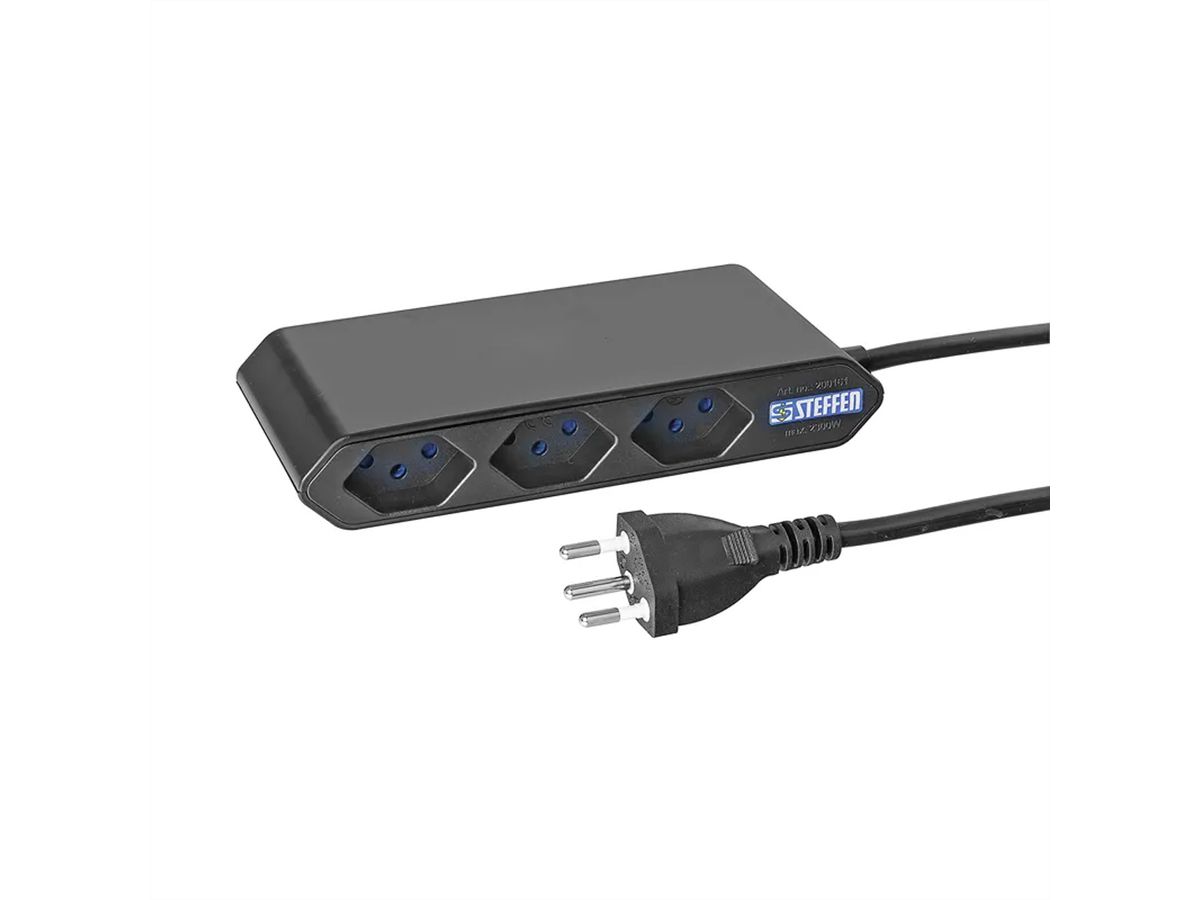 Steffen Steckdosenleiste IQ 3fach, 3xT13, 1.5m, schwarz