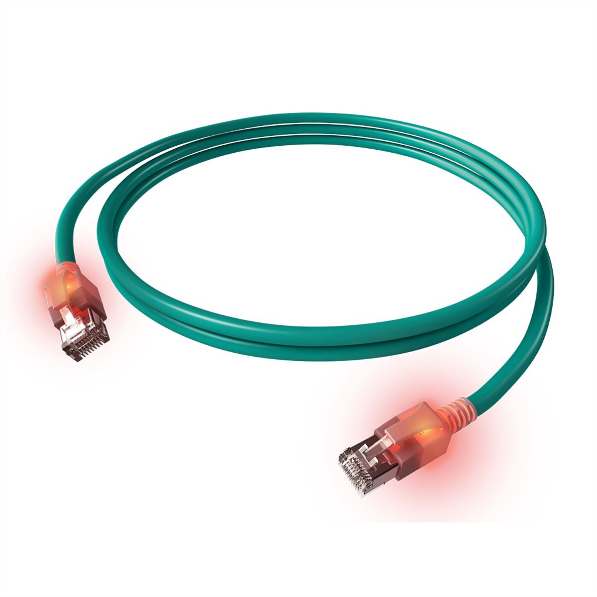 EasyLan DualBoot LED Patchkabel RJ45 S/FTP Cat.6A (Class EA), mit saCon Stecker, LSOH, türkis, 2 m