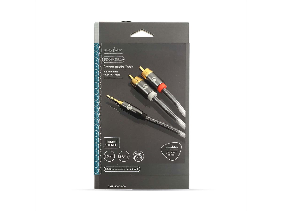 Nedis Stereo-Audiokabel, 1x Klinken ST, 2x Cinch ST, grau, 2 m