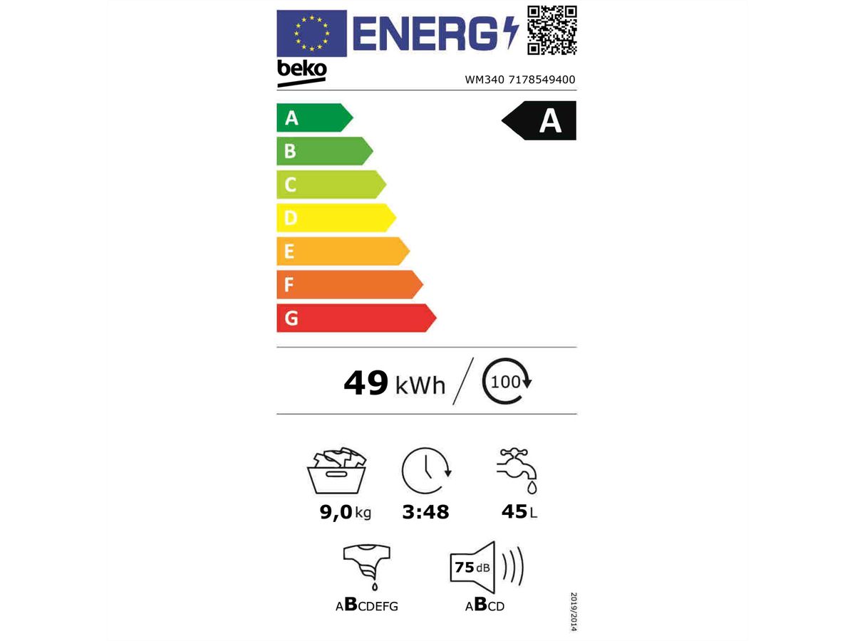 Beko lave-linge WM340, 9kg, A, blanc