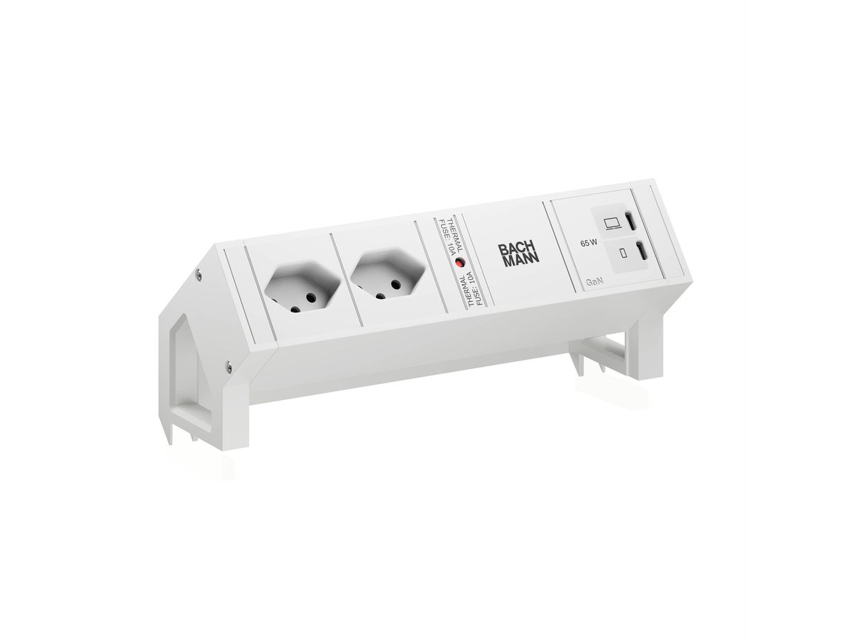 BACHMANN DESK2 white 2xCH 90°, 1xUSB C/C 65W L=0,2m RAL9010