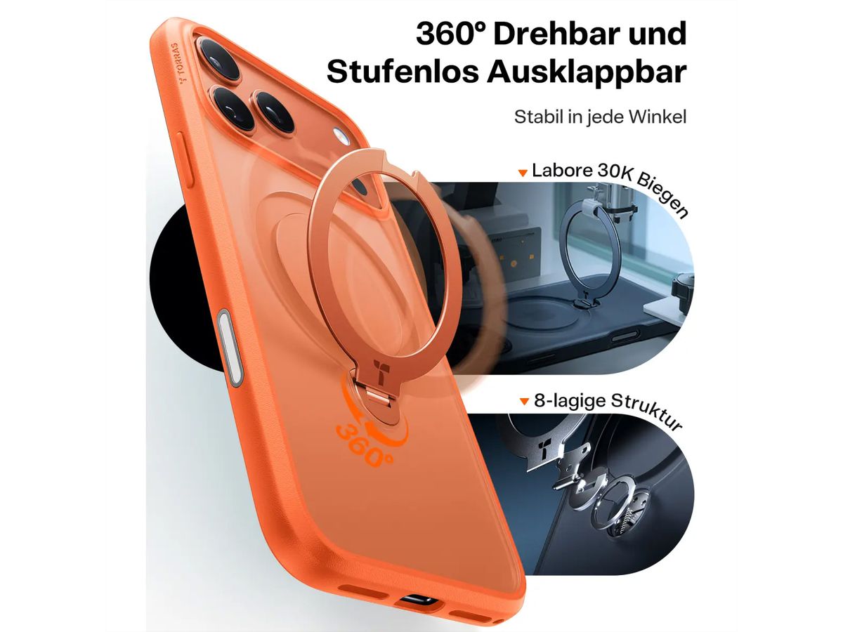 Torras Ostand 360° Case, iPhone 17 Pro, MagSafe, orange