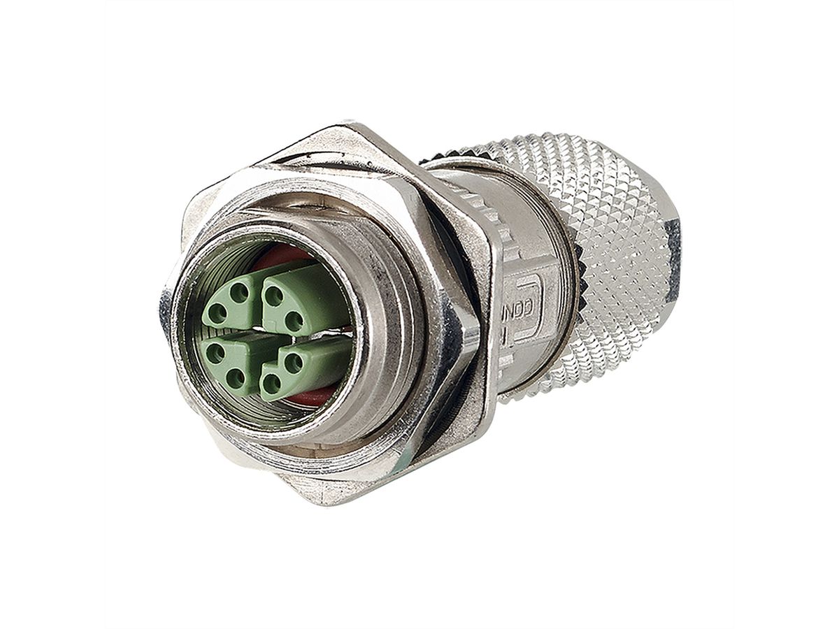 METZ CONNECT M12 Buchse IP67 gerade Flanschgeschirmt, X-kodiert, Cat. 6A