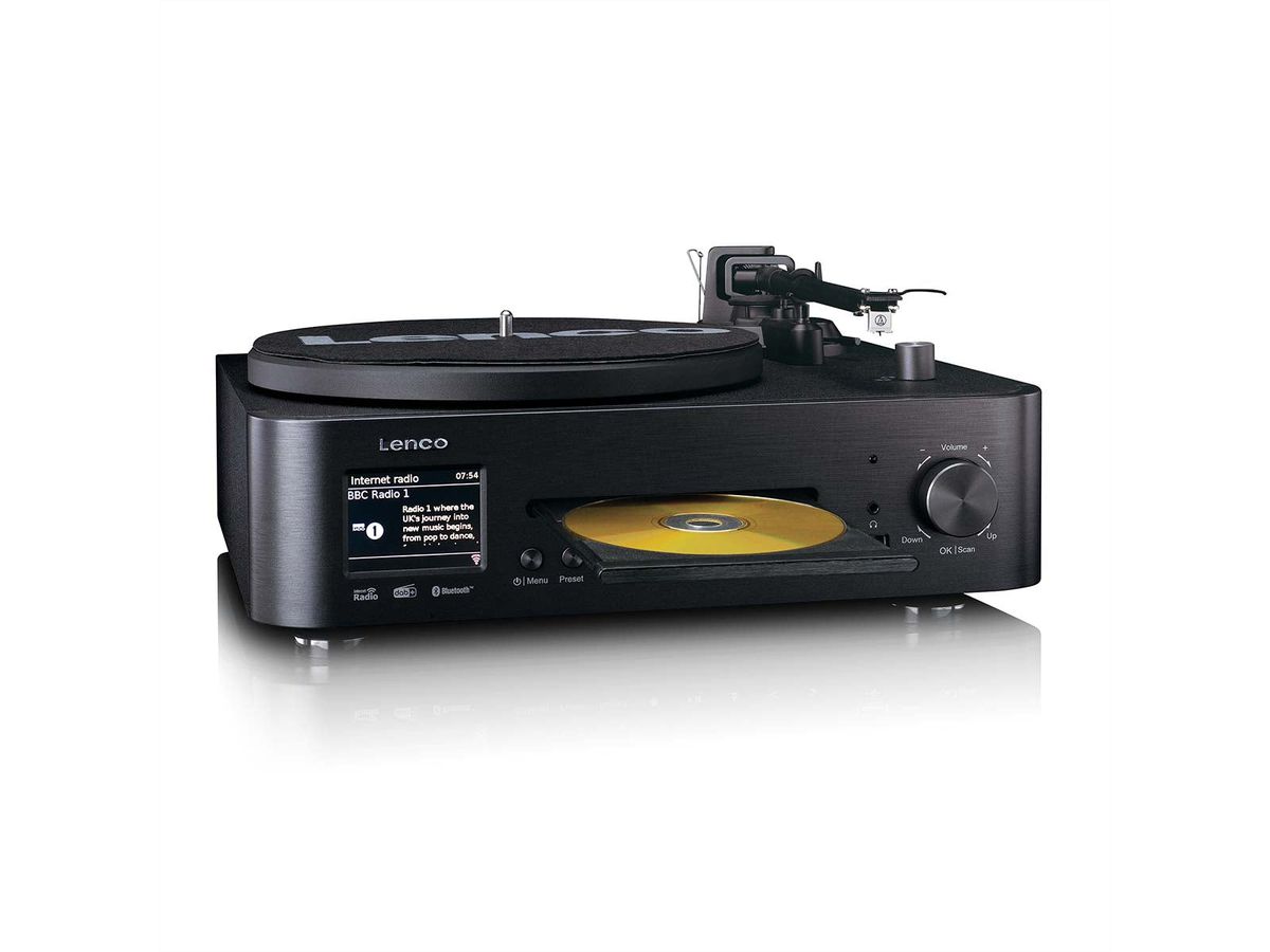 Lenco MC-760BK - Hi-Fi-Stereoanlage mit Plattenspieler und Lautsprechern, Internetradio, DAB+, FM, Bluetooth®, CD/MP3-Player - Schwarz