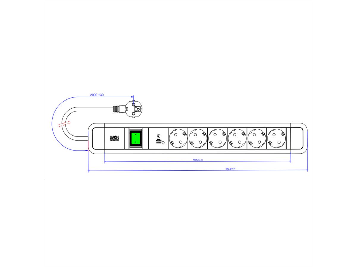 BACHMANN PRIMO 2 6xCEE7/3 1xSPD-Plus 1xSchalter 2,0m CEE7/7
