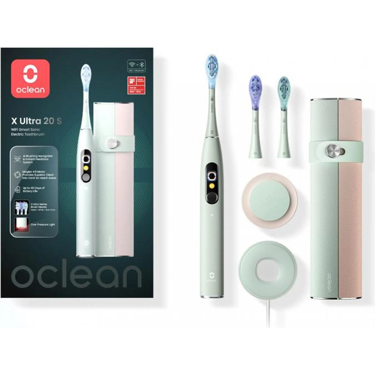 Oclean X Ultra 20 Set Schallzahnbürste grün, 84’000 Bewegungen/min, Smart Touchscreen, 40 Tage Akku