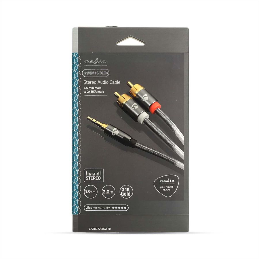 Nedis Stereo-Audiokabel, 1x Klinken ST, 2x Cinch ST, grau, 2 m