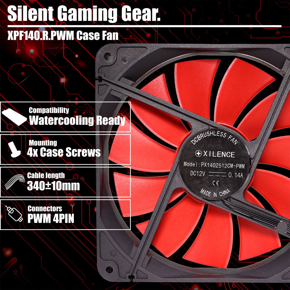 Xilence XPF140.R.PWM 140mm PWM Ventilateur de boîtier, 4PIN