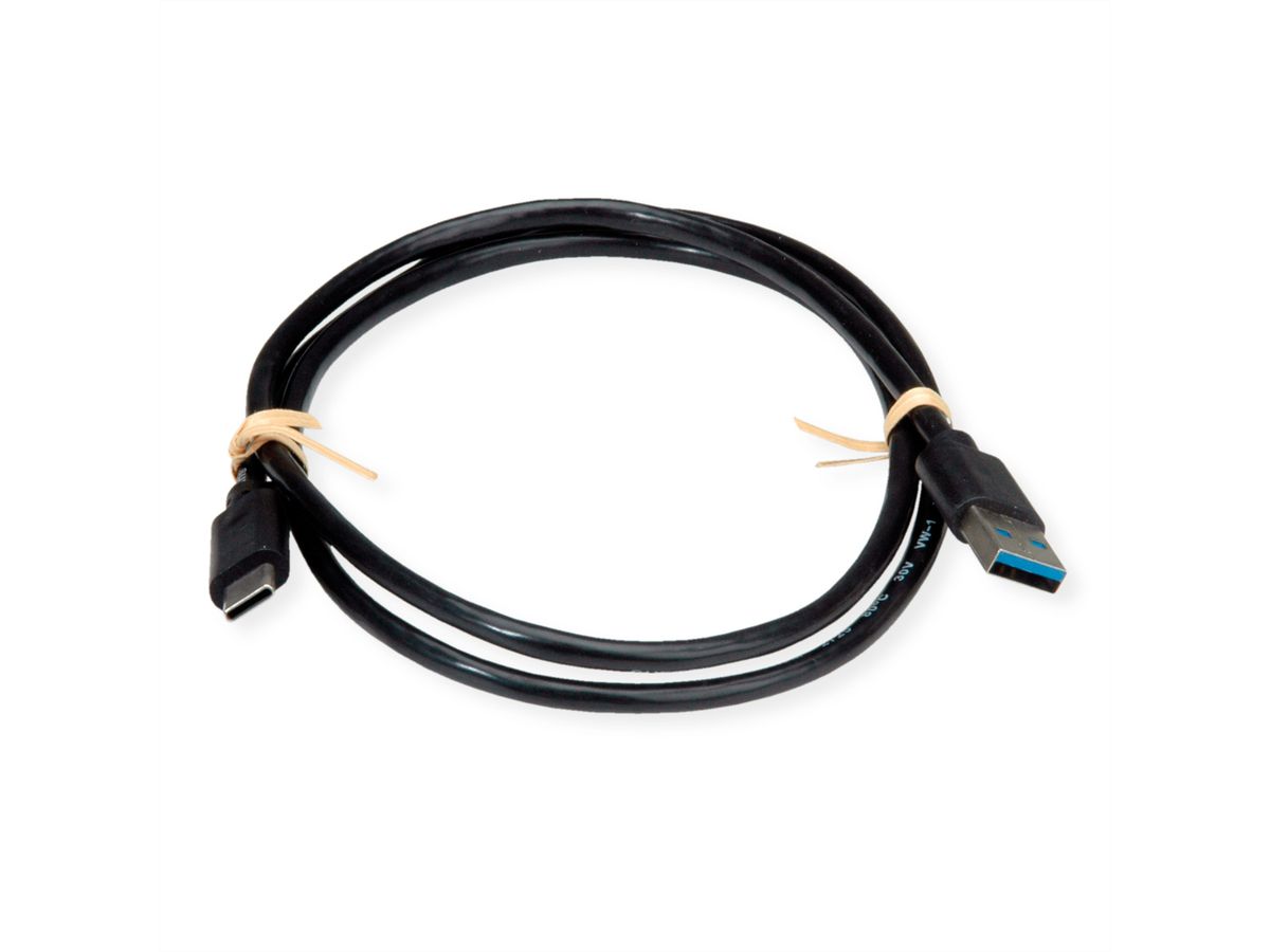ROLINE RM USB 3.2 Gen 1 Kabel, USB A-C, ST/ST, schwarz, 1 m