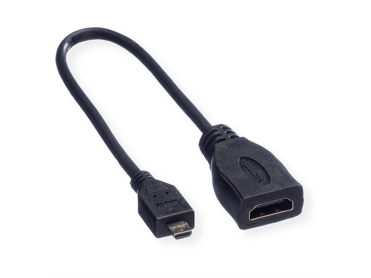 ROLINE HDMI High Speed Kabel mit Ethernet, HDMI BU - Micro HDMI ST, 0,22 m