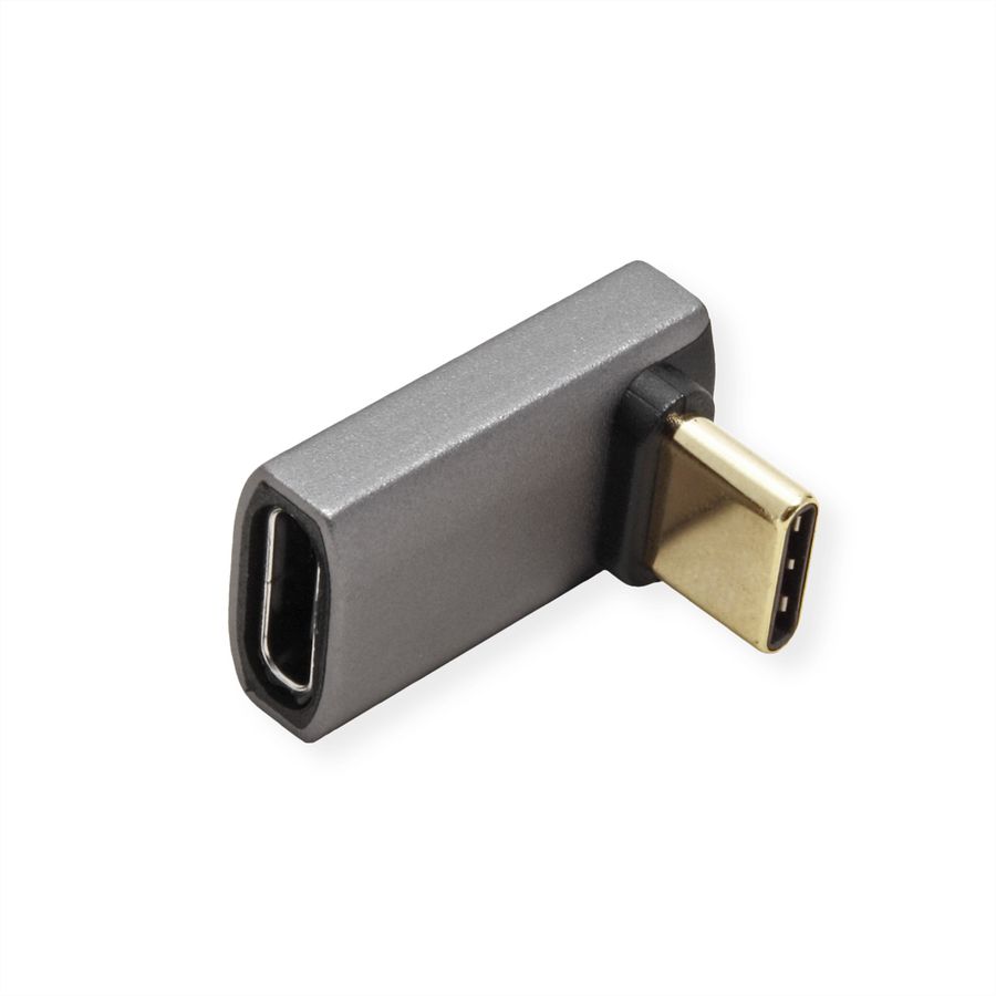 ROLINE Adaptateur USB4 Gen 3x2, Aluminium, coudé à 90°, large, Type C, M/F, argent